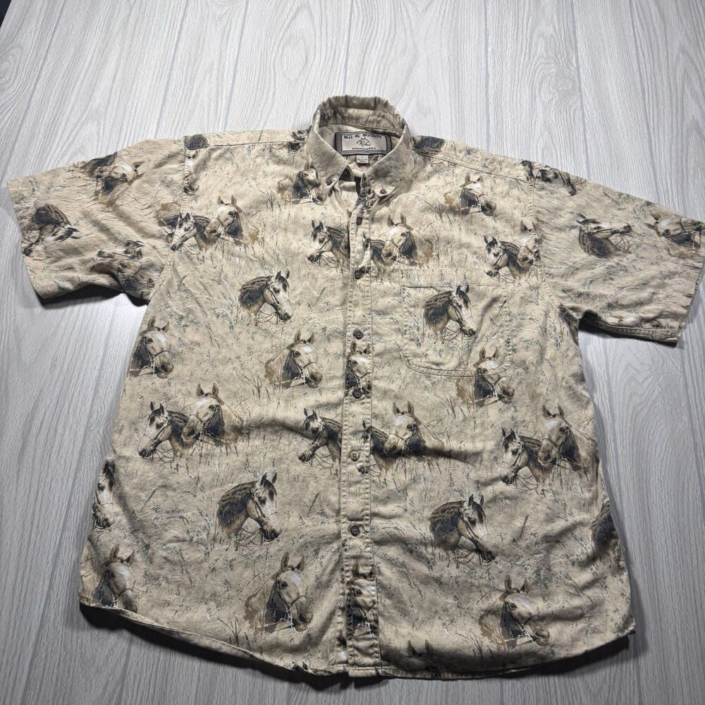 Bit Bridle Short Sleeve Button Down Shirt Men’s L Horse All Over Print Western